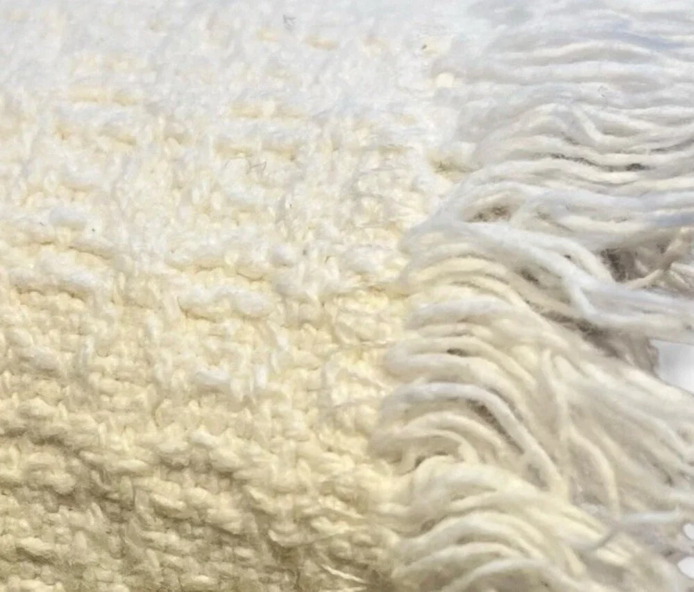 VTG Homespun Cotton Texture Fringe Tablecloth White 78